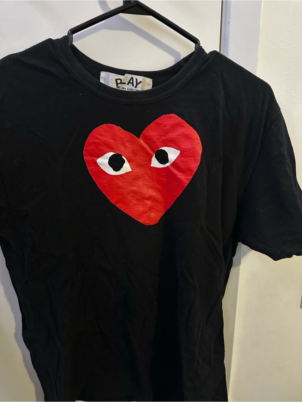 PLAY Comme des Garçons Black Tee with Red Heart Graphic
